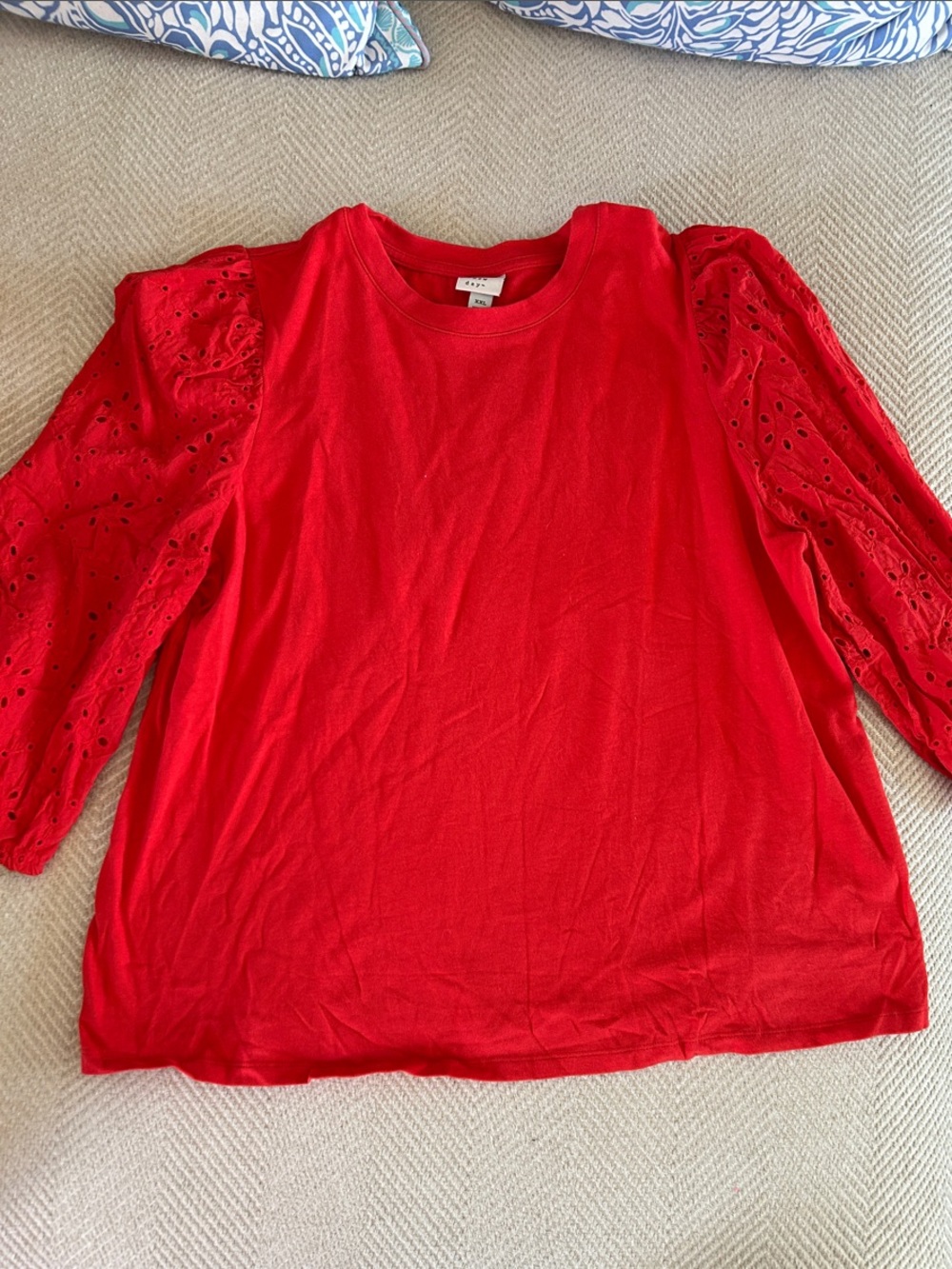 a new day Red Long Sleeve Eyelet Top